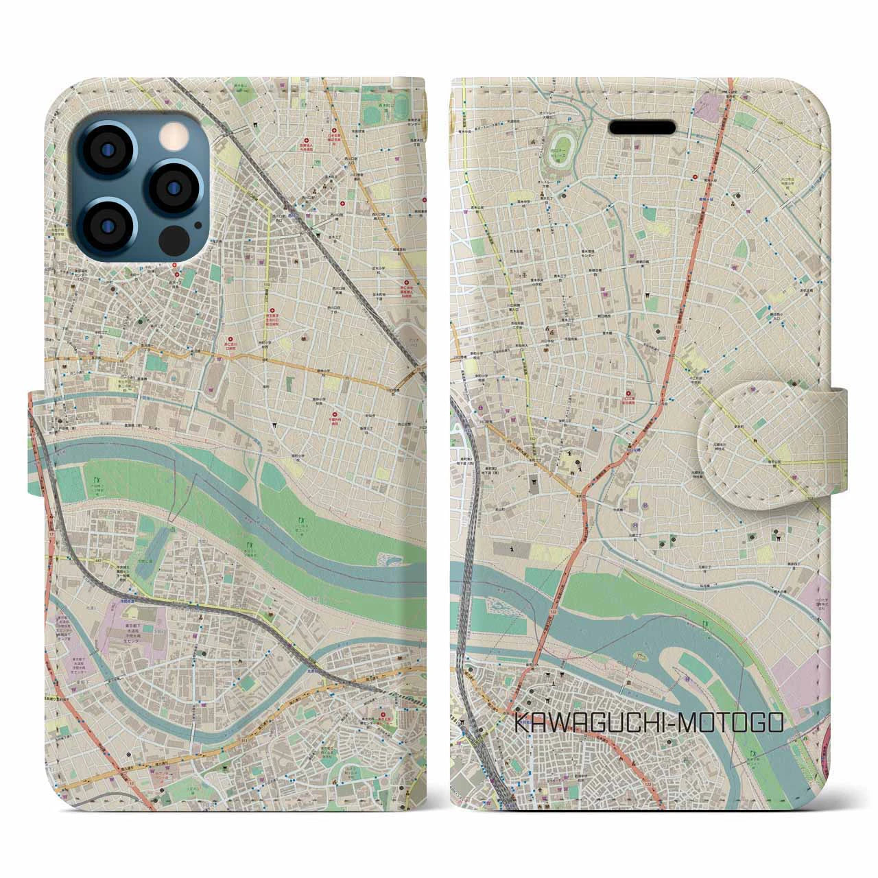 【川口元郷(埼玉県)】地図柄iPhoneケース(手帳タイプ)ナチュラル・iPhone 12 / 12 Pro 用