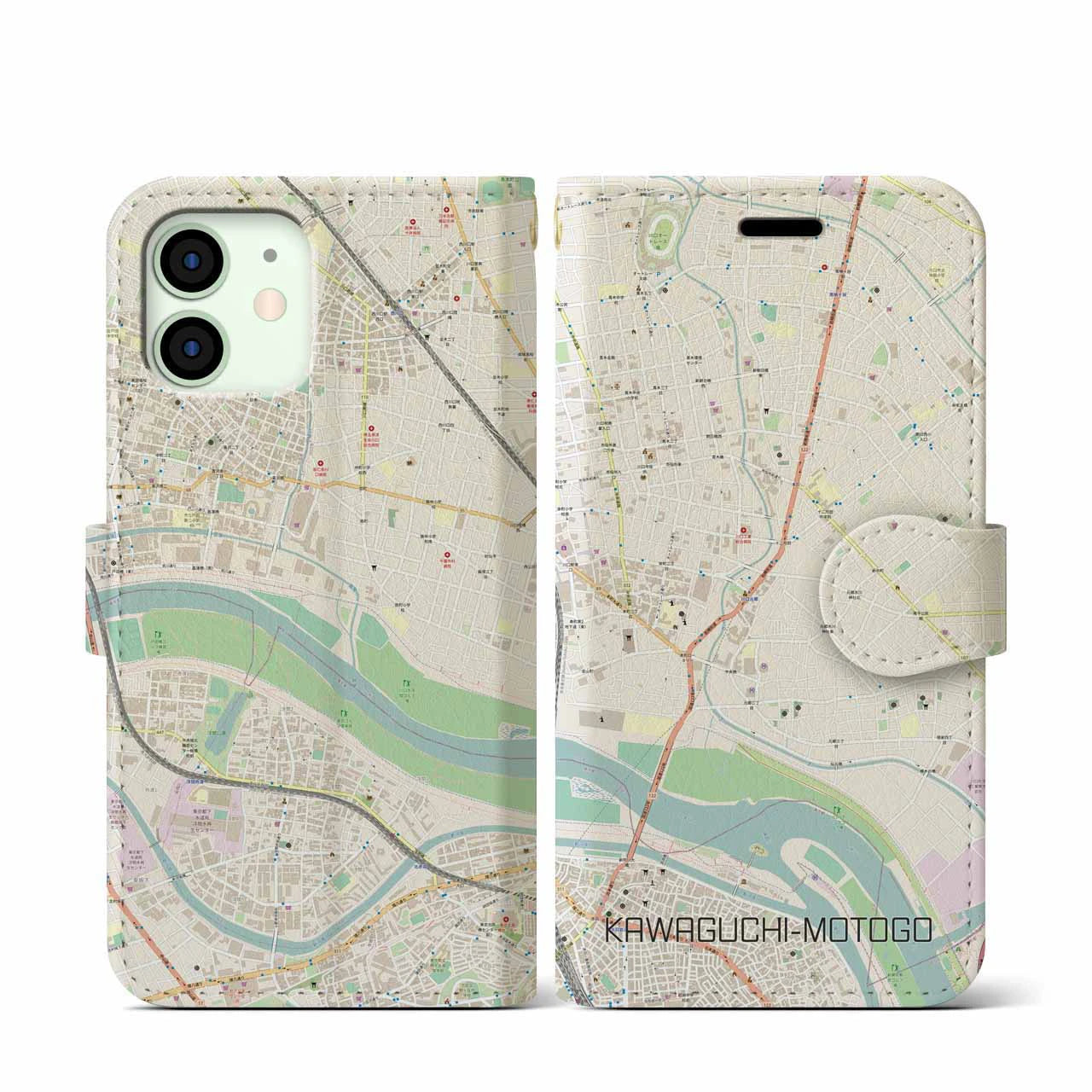 【川口元郷(埼玉県)】地図柄iPhoneケース(手帳タイプ)ナチュラル・iPhone 12 mini 用