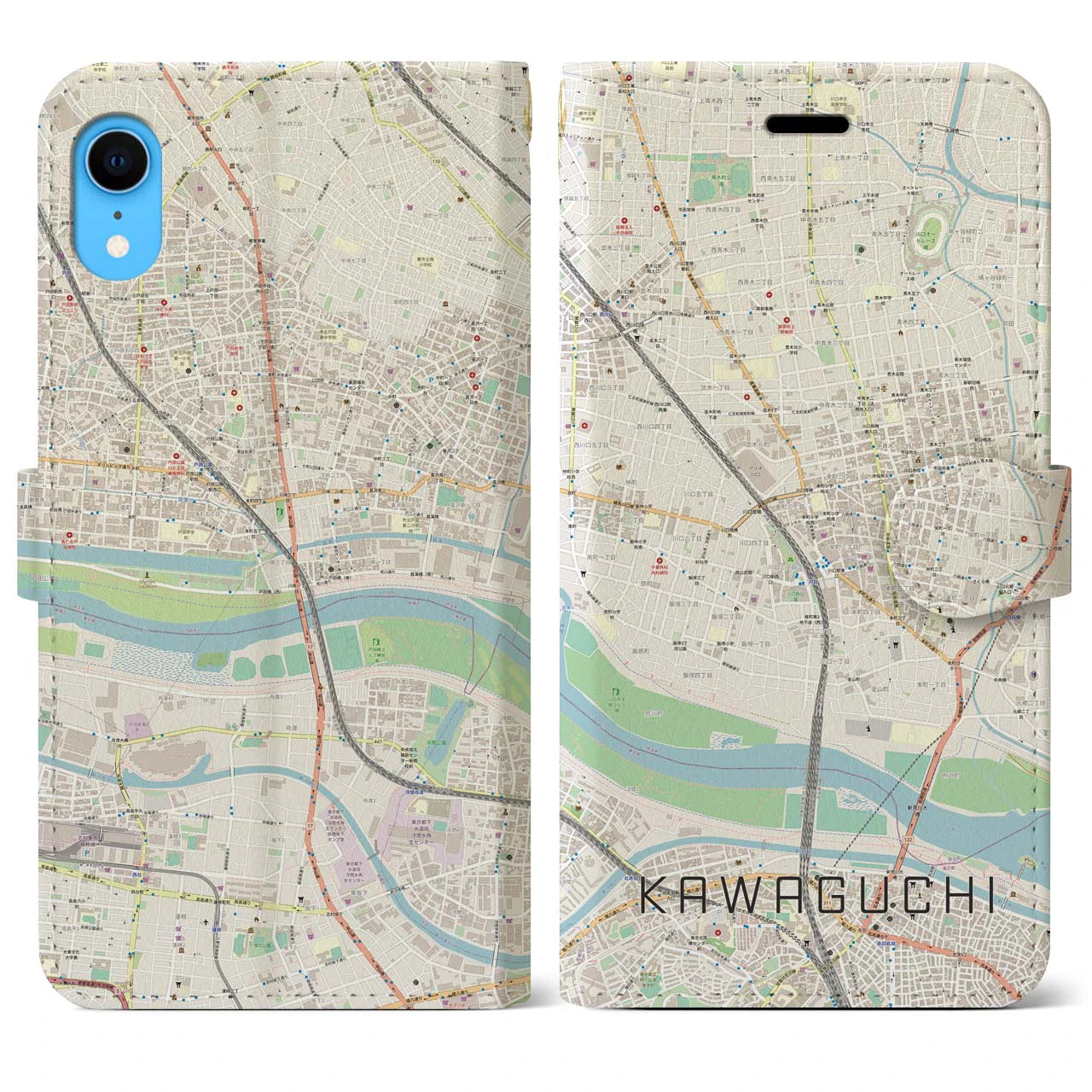 【川口(埼玉県)】地図柄iPhoneケース(手帳タイプ)ナチュラル・iPhone XR 用