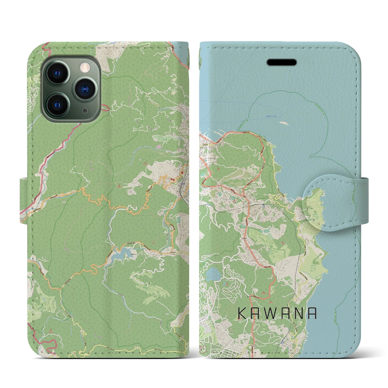 【川奈(静岡県)】地図柄iPhoneケース(手帳タイプ)ナチュラル・iPhone 11 Pro 用