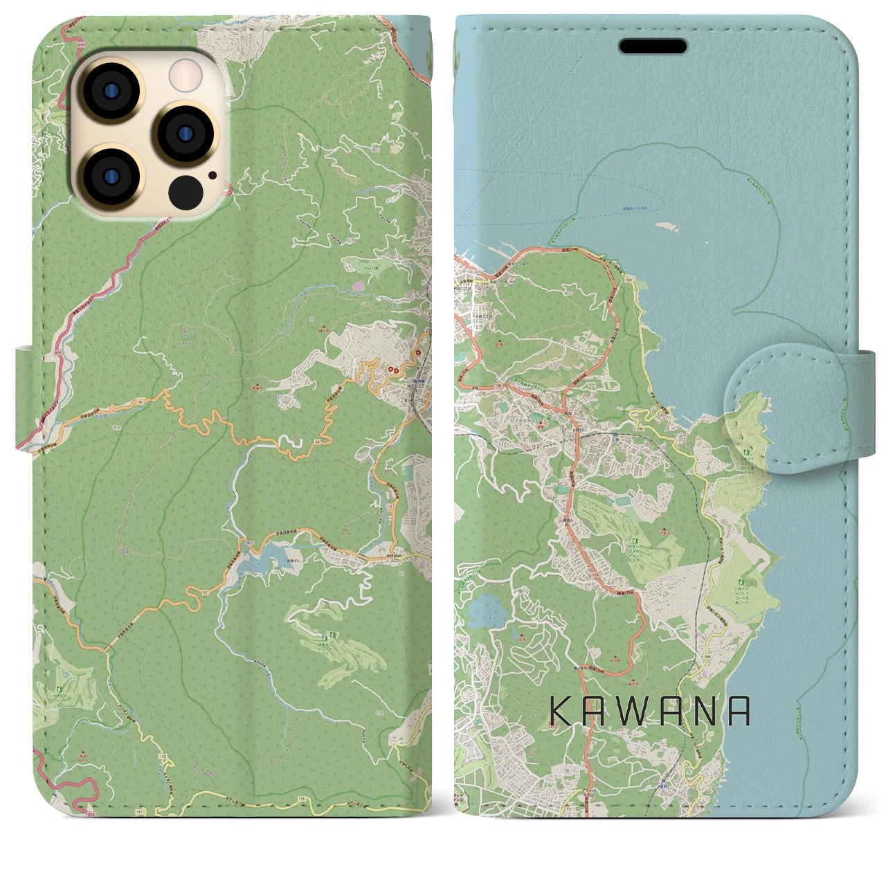 【川奈(静岡県)】地図柄iPhoneケース(手帳タイプ)ナチュラル・iPhone 12 Pro Max 用