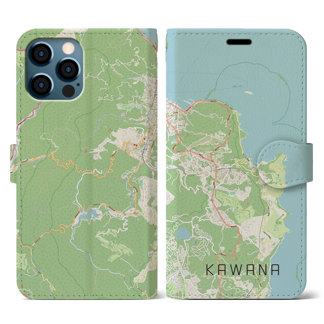 【川奈(静岡県)】地図柄iPhoneケース(手帳タイプ)ナチュラル・iPhone 12 / 12 Pro 用