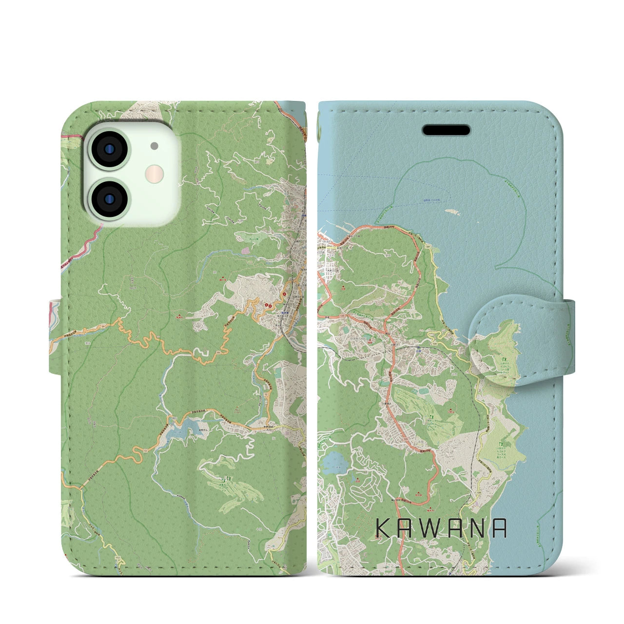 【川奈(静岡県)】地図柄iPhoneケース(手帳タイプ)ナチュラル・iPhone 12 mini 用