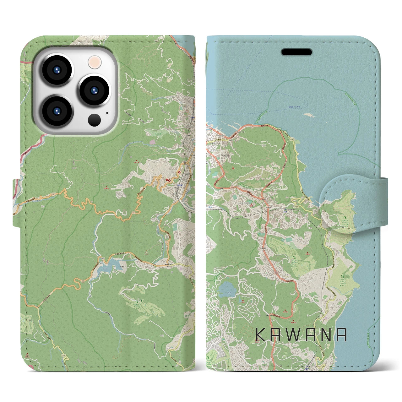【川奈(静岡県)】地図柄iPhoneケース(手帳タイプ)ナチュラル・iPhone 13 Pro 用