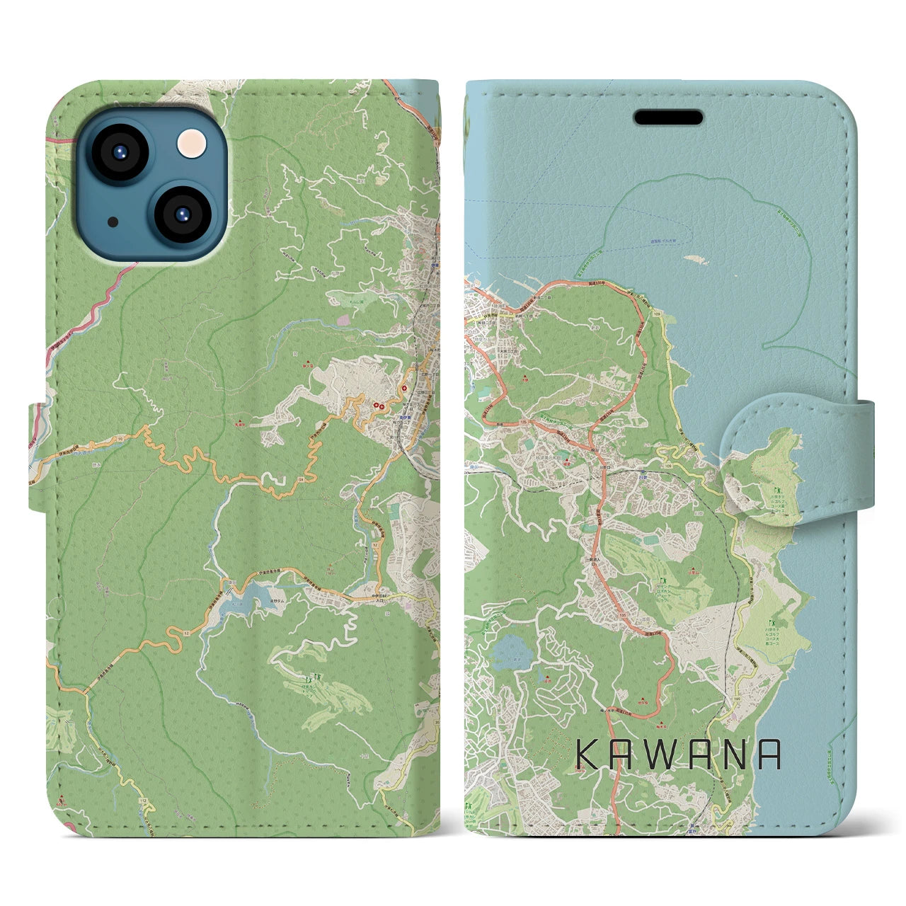 【川奈(静岡県)】地図柄iPhoneケース(手帳タイプ)ナチュラル・iPhone 13 用