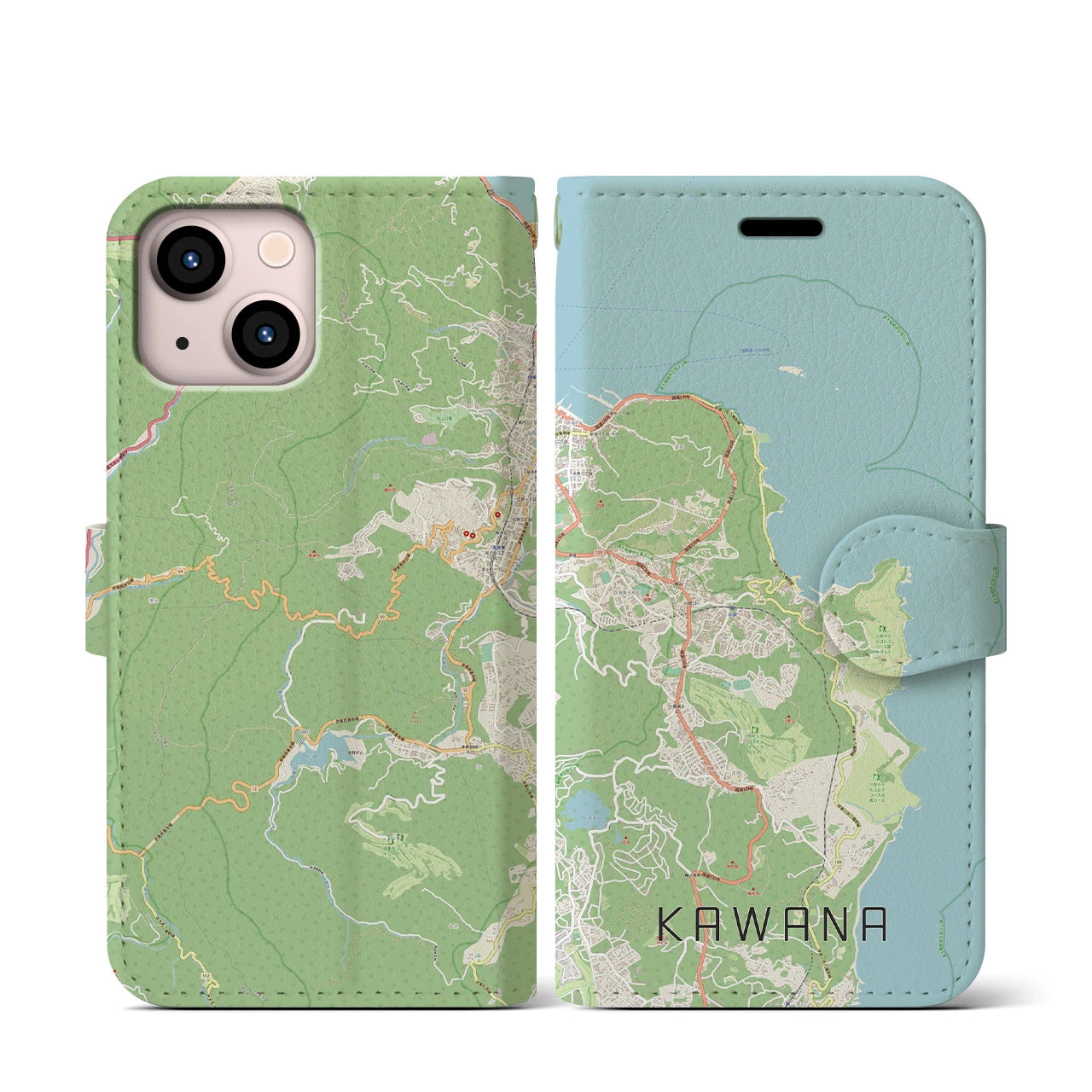 【川奈(静岡県)】地図柄iPhoneケース(手帳タイプ)ナチュラル・iPhone 13 mini 用