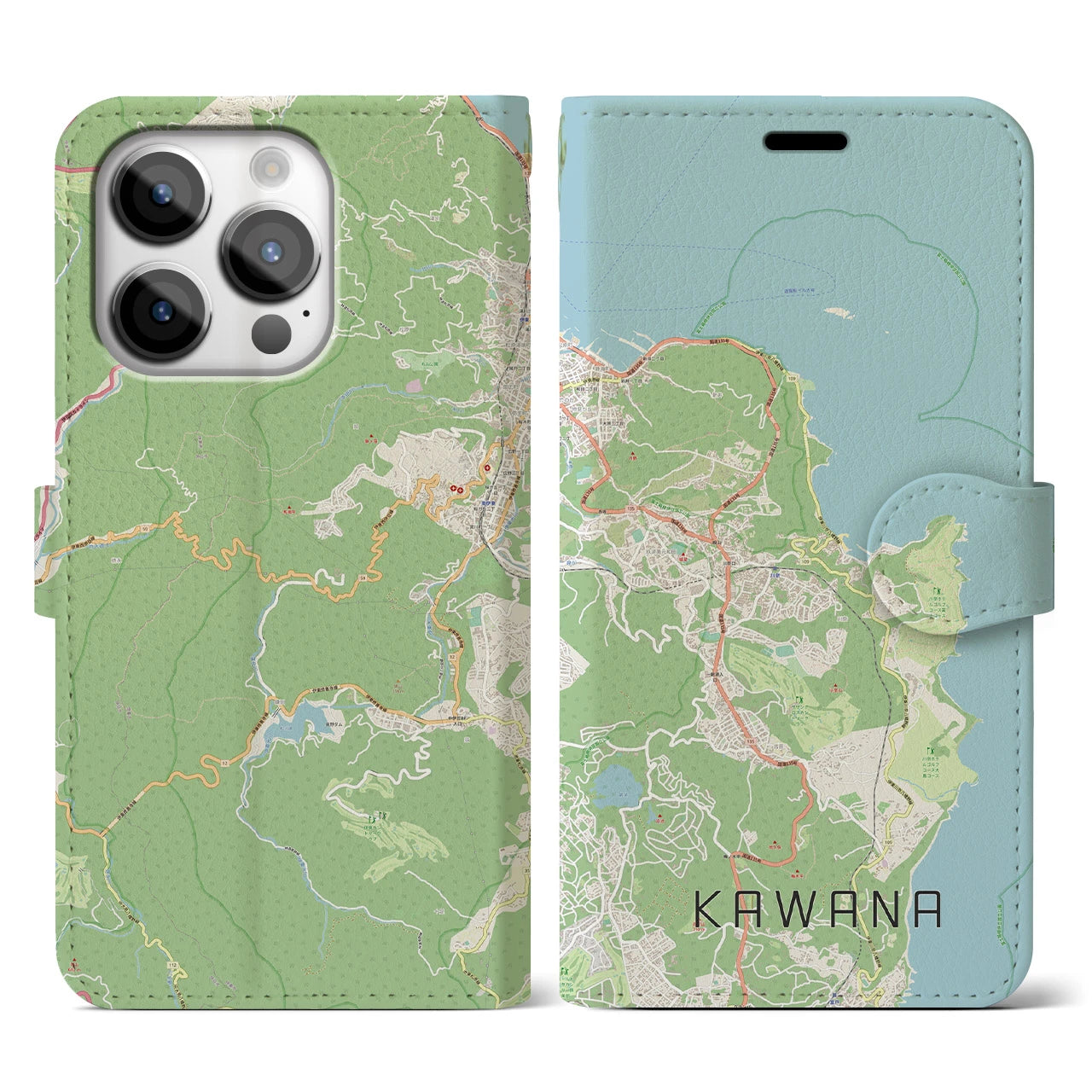 【川奈(静岡県)】地図柄iPhoneケース(手帳タイプ)ナチュラル・iPhone 14 Pro 用