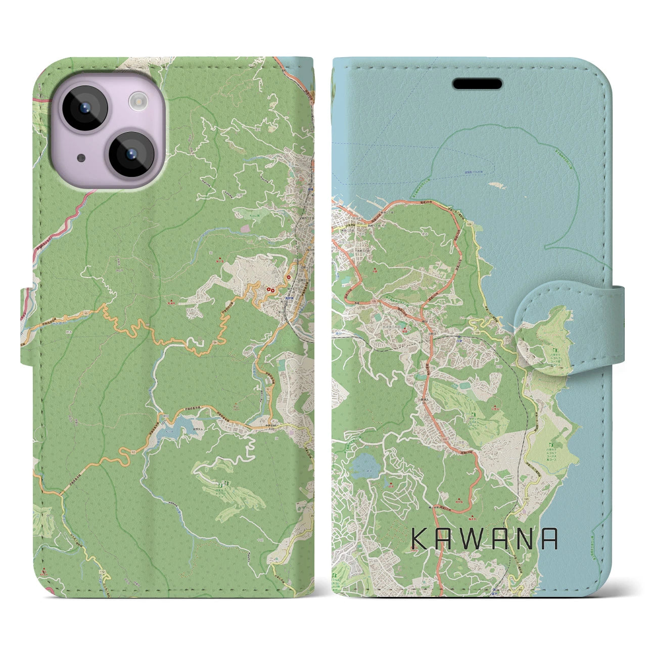 【川奈(静岡県)】地図柄iPhoneケース(手帳タイプ)ナチュラル・iPhone 14 用