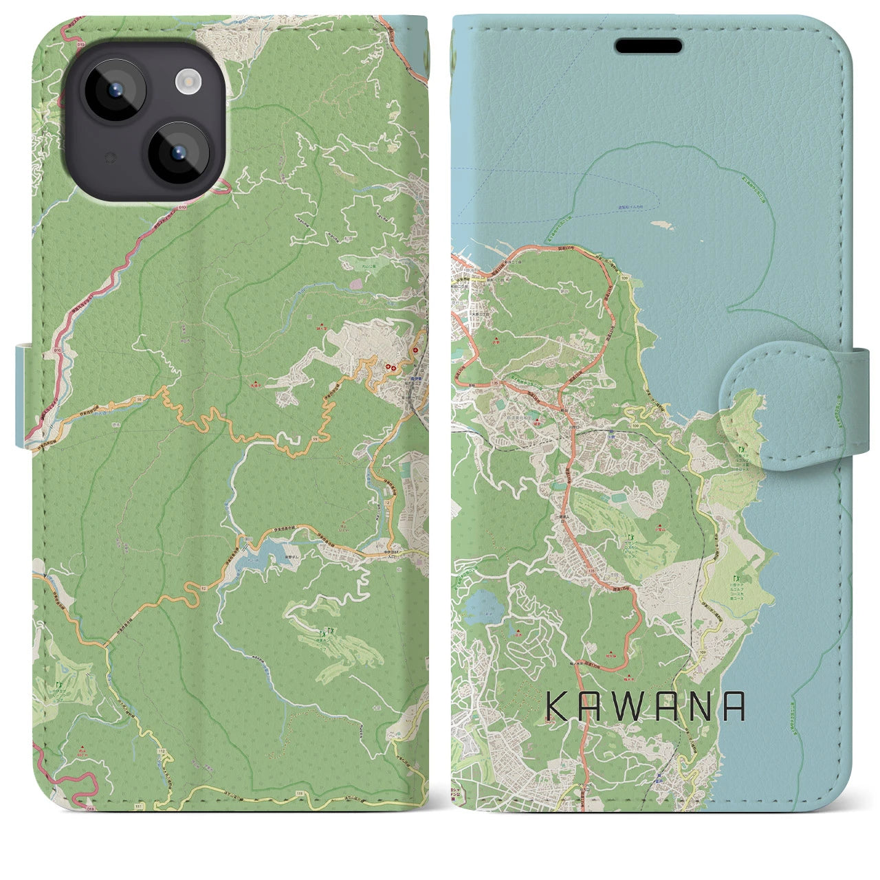 【川奈(静岡県)】地図柄iPhoneケース(手帳タイプ)ナチュラル・iPhone 14 Plus 用