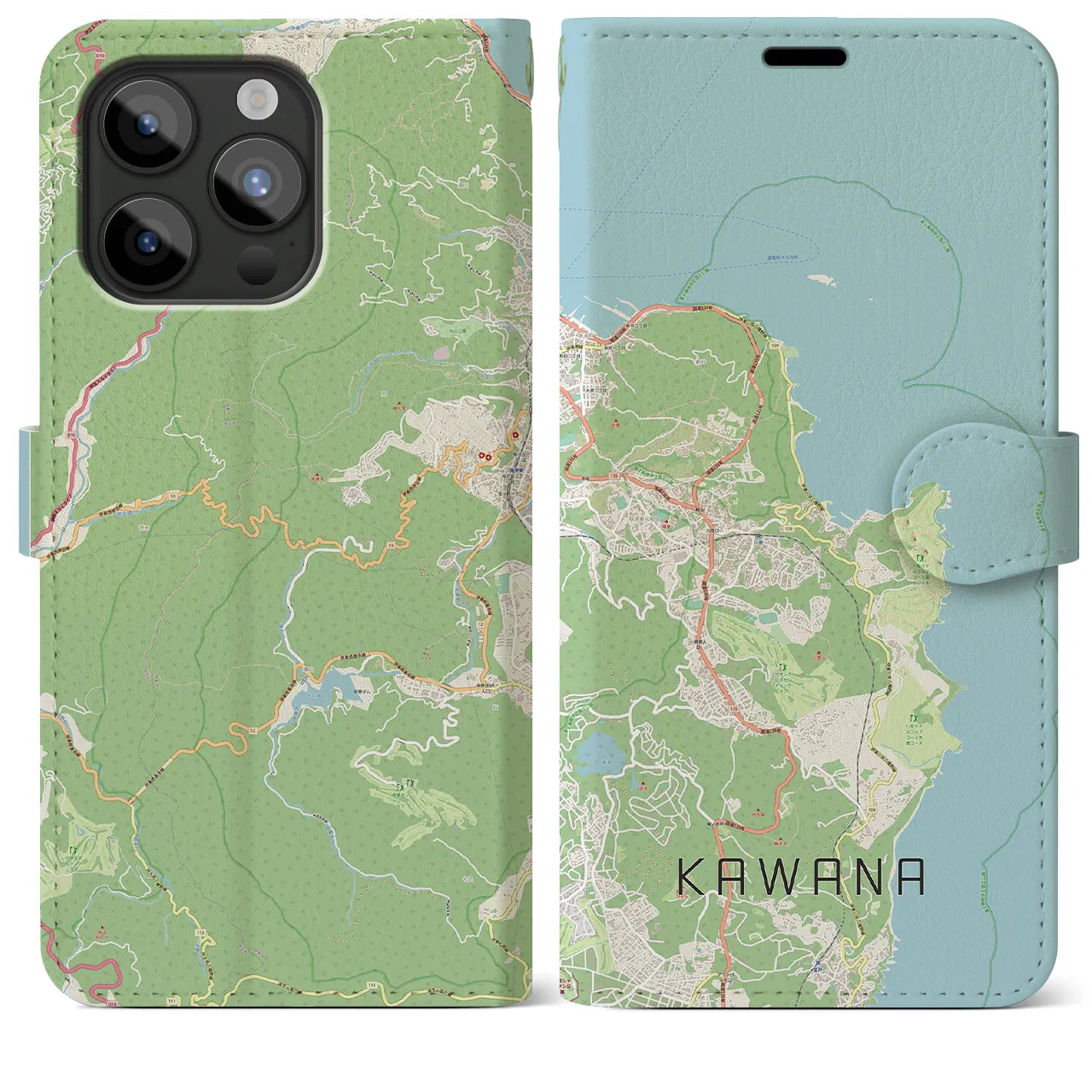 【川奈(静岡県)】地図柄iPhoneケース(手帳タイプ)ナチュラル・iPhone 15 Pro Max 用