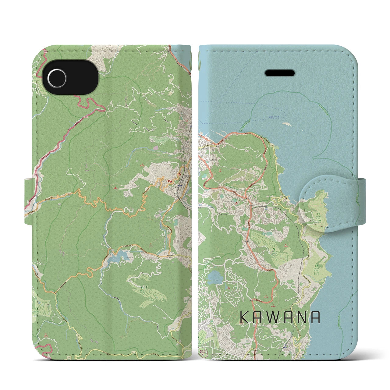 【川奈(静岡県)】地図柄iPhoneケース(手帳タイプ)ナチュラル・iPhone SE(第3 / 第2世代) / 8 / 7 / 6s / 6 用