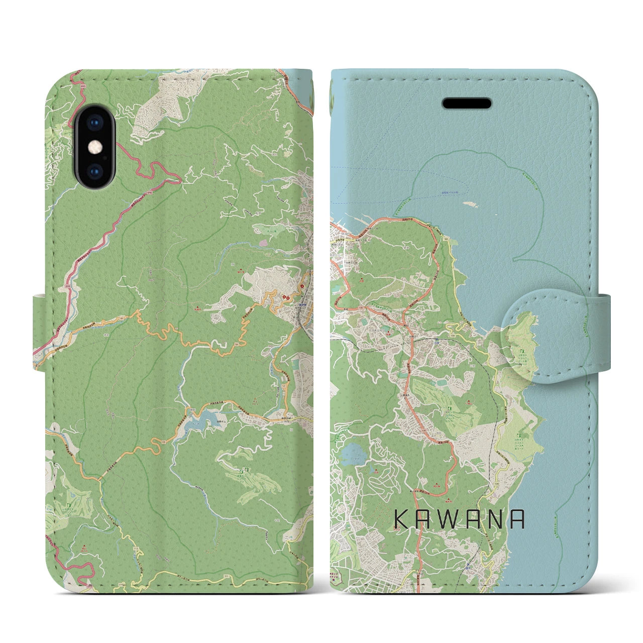 【川奈(静岡県)】地図柄iPhoneケース(手帳タイプ)ナチュラル・iPhone XS / X 用