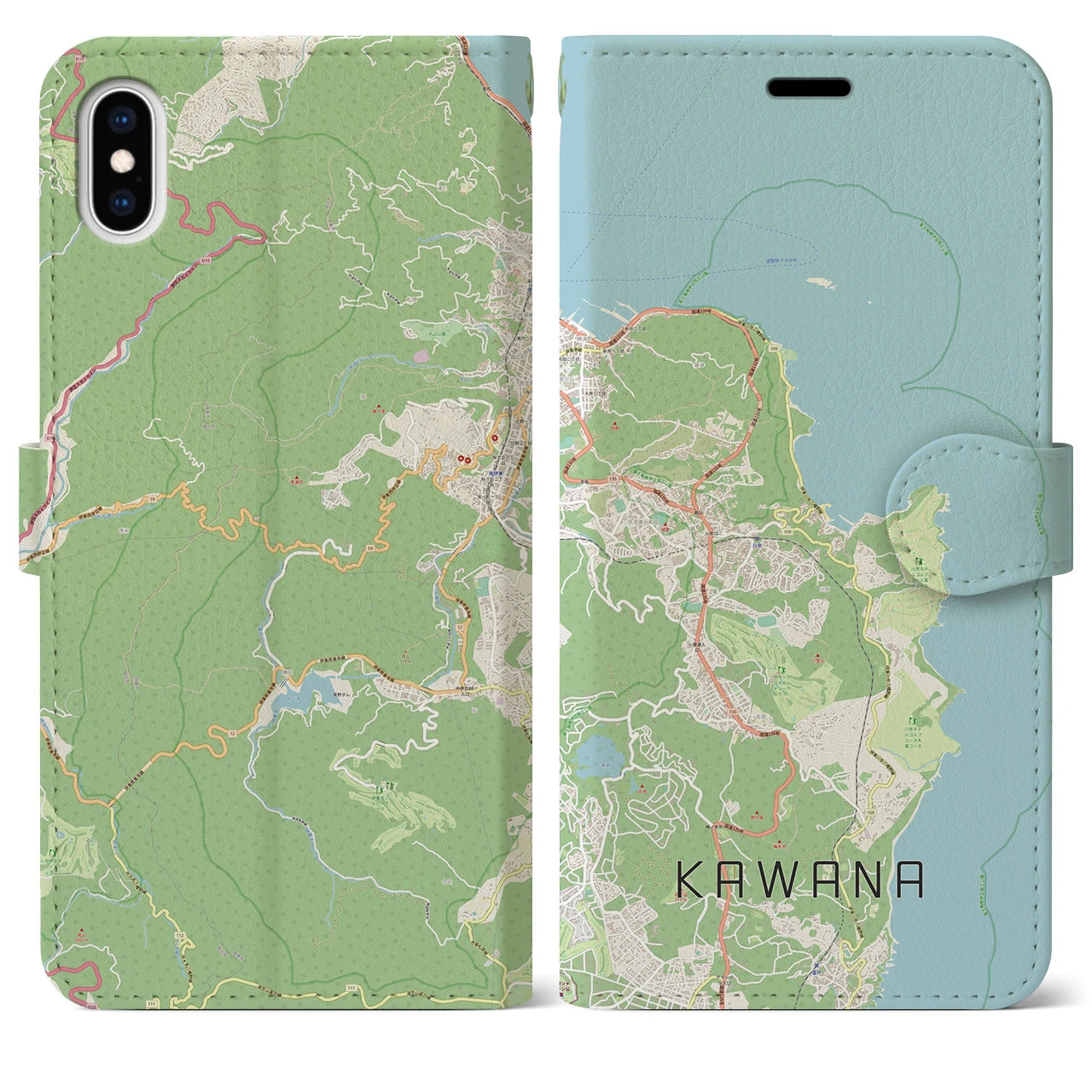 【川奈(静岡県)】地図柄iPhoneケース(手帳タイプ)ナチュラル・iPhone XS Max 用
