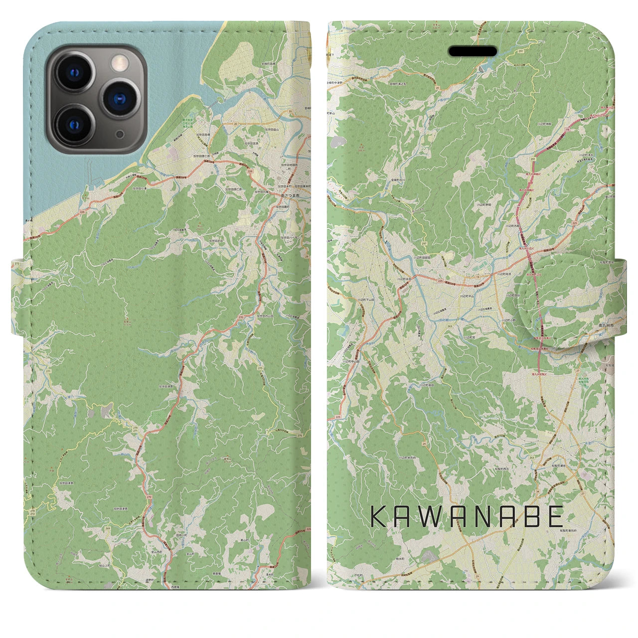 【川辺(鹿児島県)】地図柄iPhoneケース(手帳タイプ)ナチュラル・iPhone 11 Pro Max 用