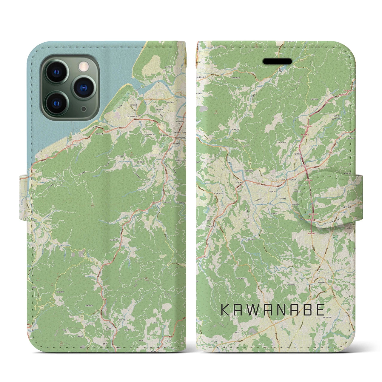 【川辺(鹿児島県)】地図柄iPhoneケース(手帳タイプ)ナチュラル・iPhone 11 Pro 用