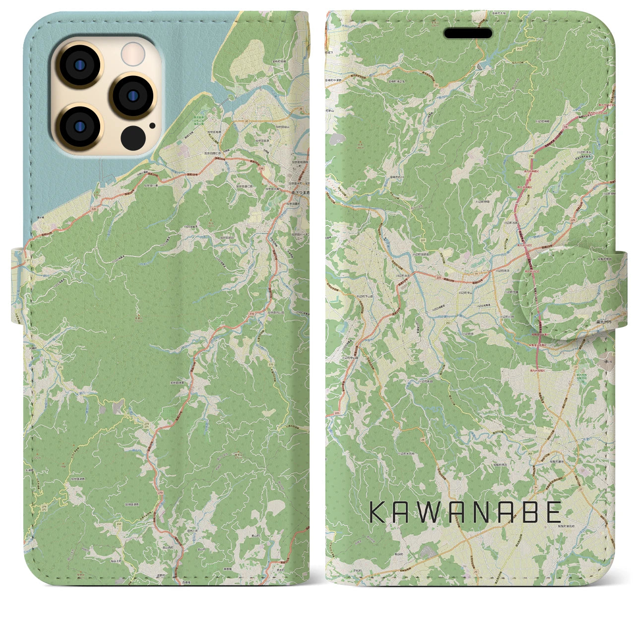 【川辺(鹿児島県)】地図柄iPhoneケース(手帳タイプ)ナチュラル・iPhone 12 Pro Max 用