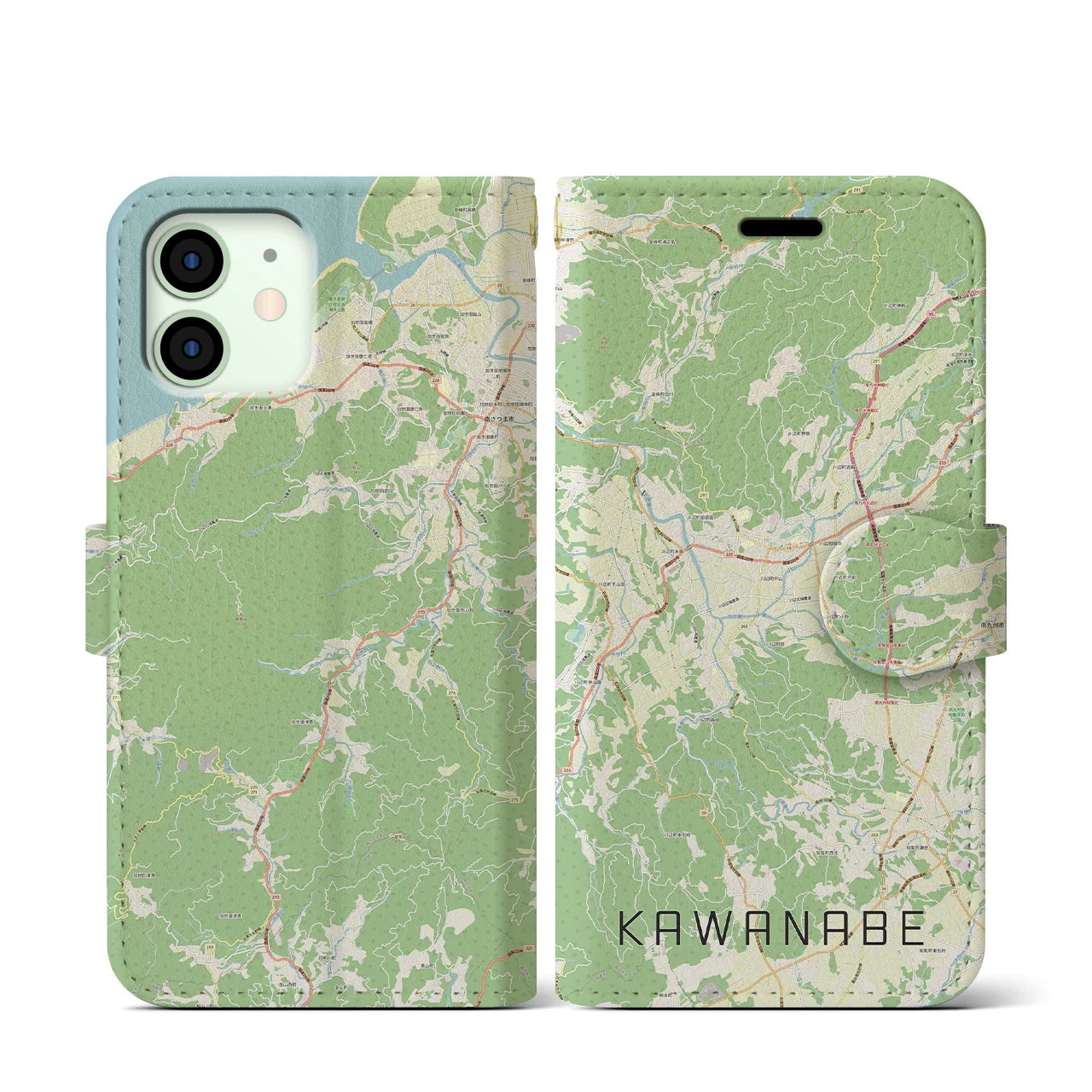 【川辺(鹿児島県)】地図柄iPhoneケース(手帳タイプ)ナチュラル・iPhone 12 mini 用