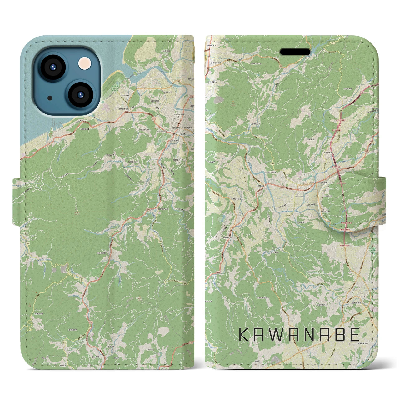 【川辺(鹿児島県)】地図柄iPhoneケース(手帳タイプ)ナチュラル・iPhone 13 用
