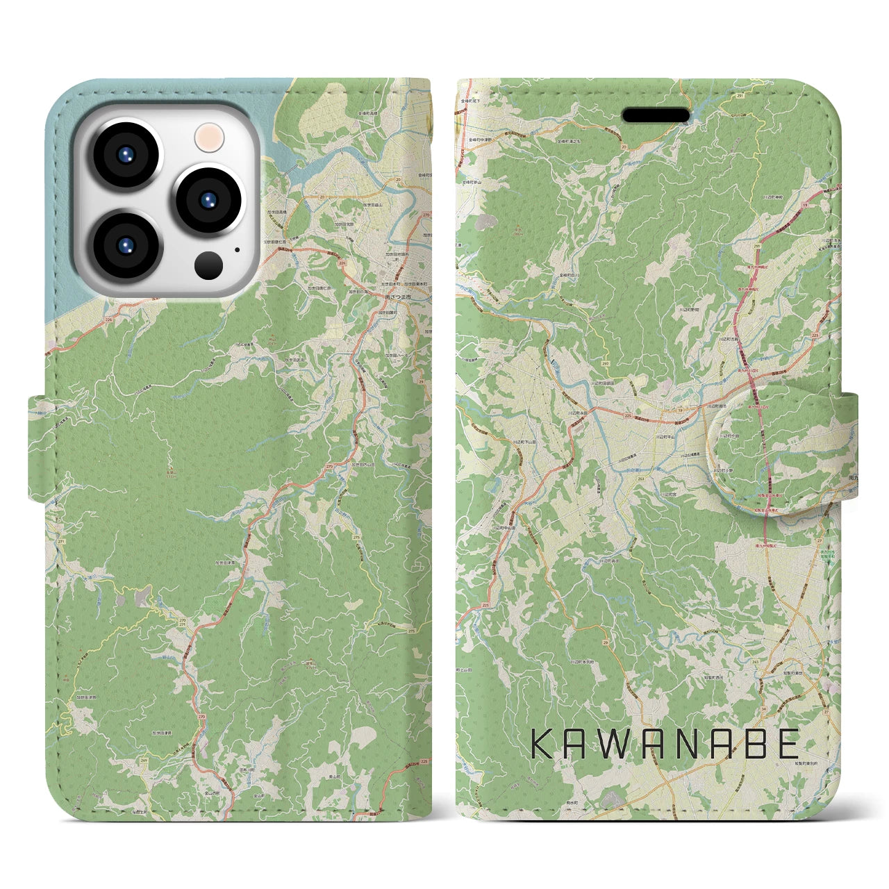【川辺(鹿児島県)】地図柄iPhoneケース(手帳タイプ)ナチュラル・iPhone 13 Pro 用