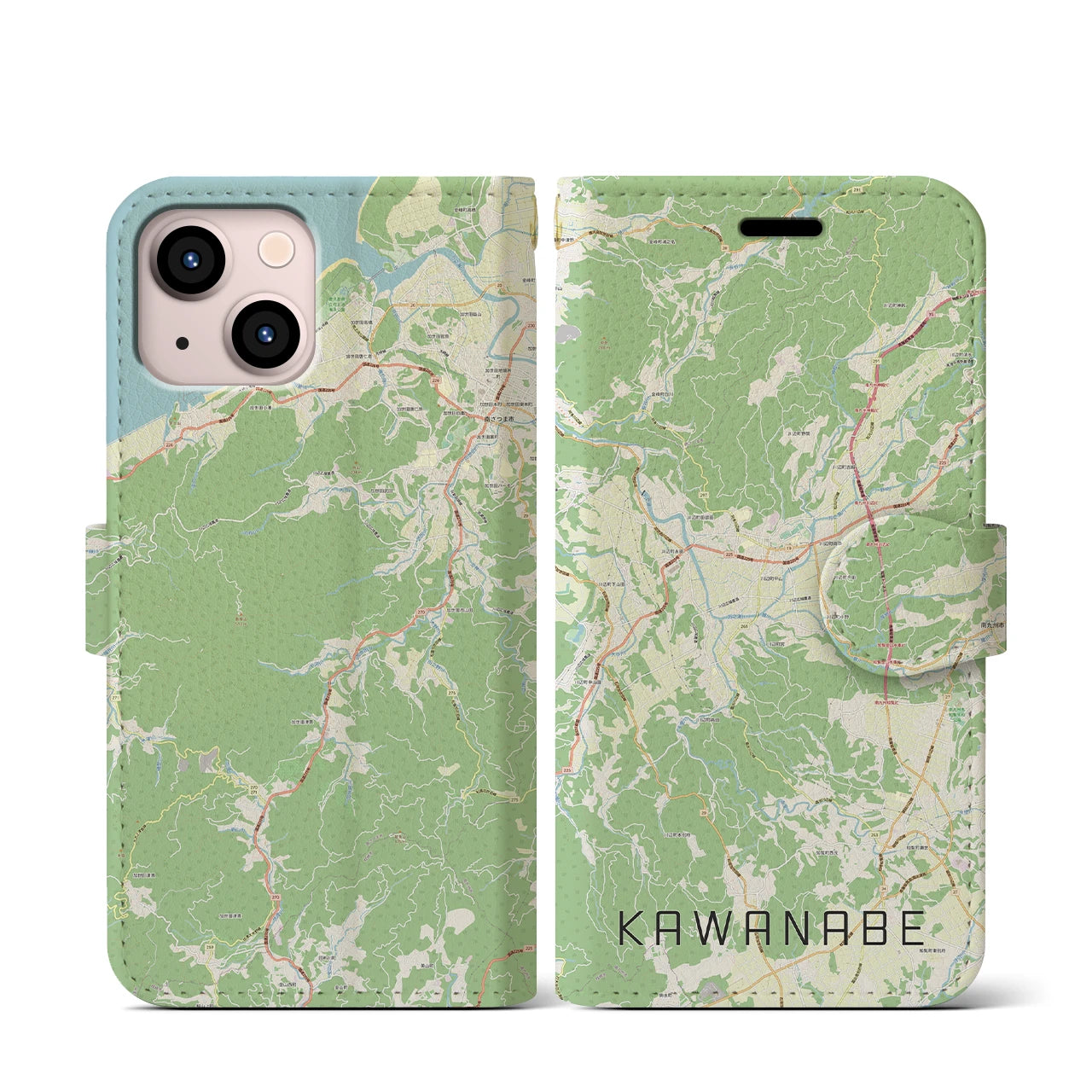 【川辺(鹿児島県)】地図柄iPhoneケース(手帳タイプ)ナチュラル・iPhone 13 mini 用