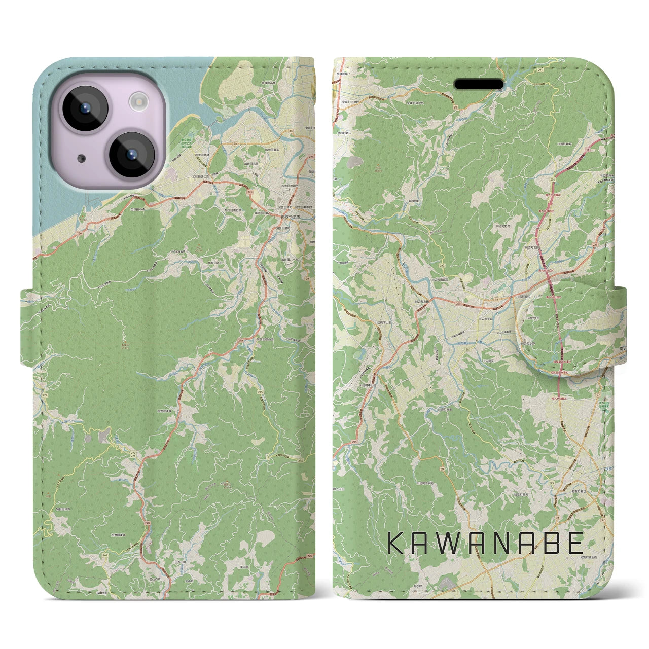 【川辺(鹿児島県)】地図柄iPhoneケース(手帳タイプ)ナチュラル・iPhone 14 用