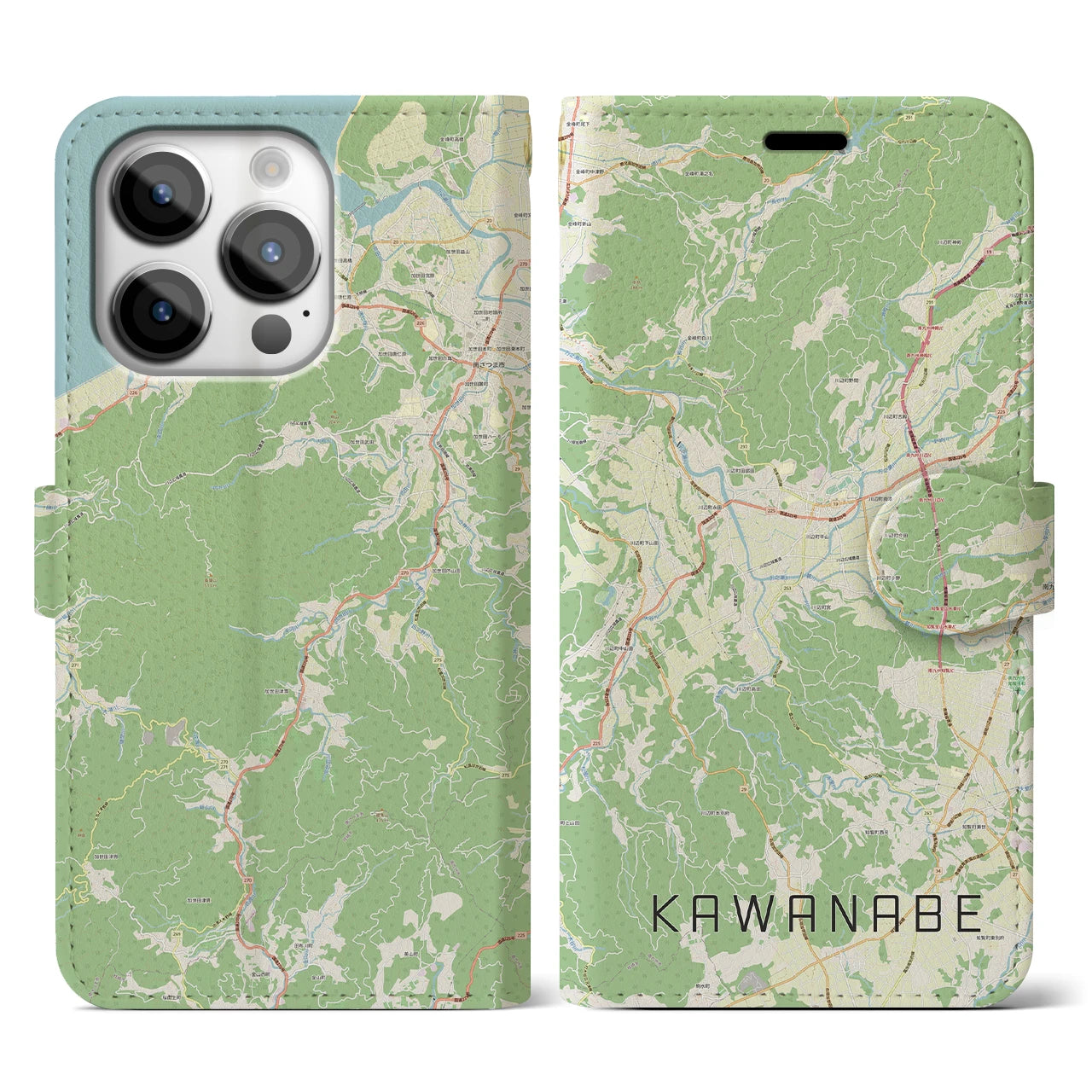 【川辺(鹿児島県)】地図柄iPhoneケース(手帳タイプ)ナチュラル・iPhone 14 Pro 用