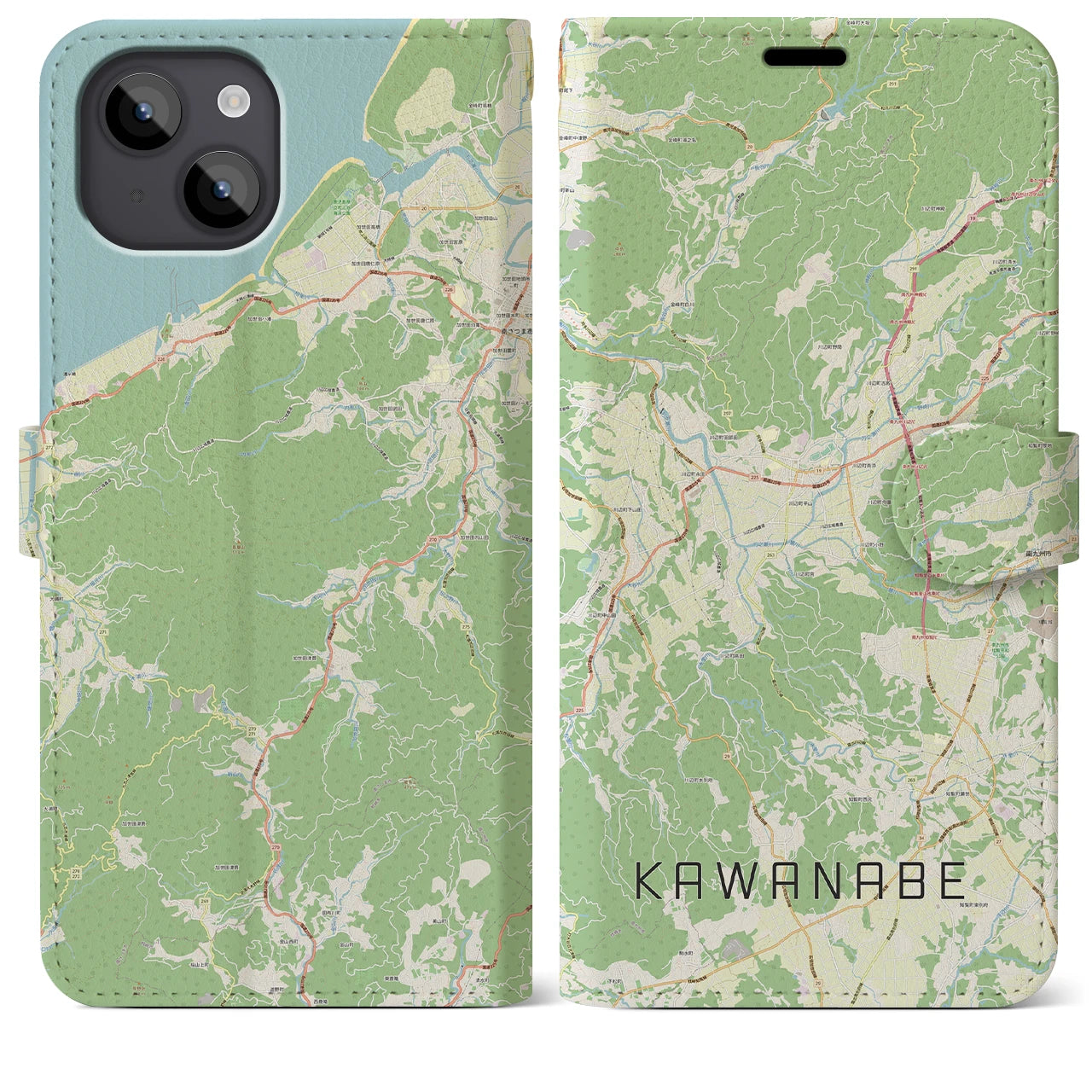 【川辺(鹿児島県)】地図柄iPhoneケース(手帳タイプ)ナチュラル・iPhone 14 Plus 用
