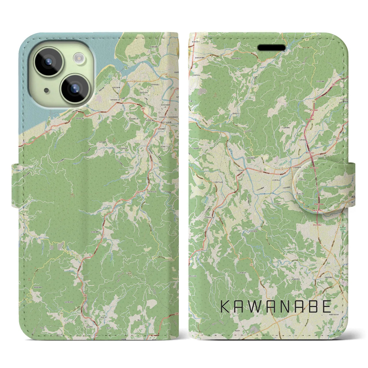 【川辺(鹿児島県)】地図柄iPhoneケース(手帳タイプ)ナチュラル・iPhone 15 用