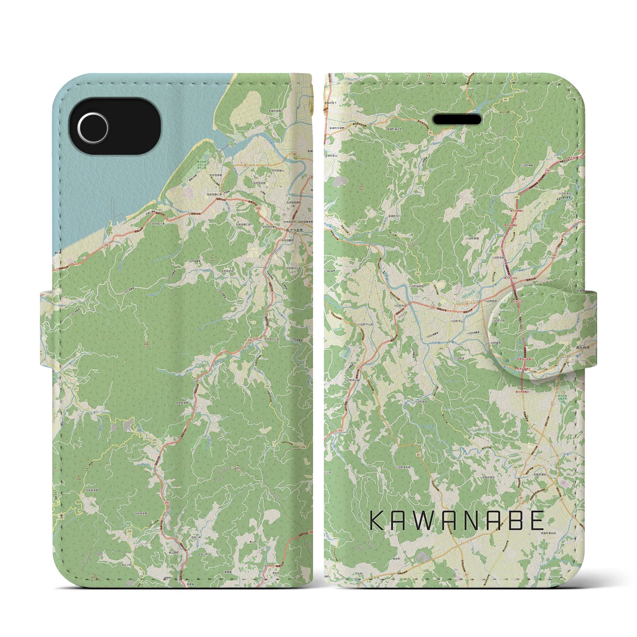 【川辺(鹿児島県)】地図柄iPhoneケース(手帳タイプ)ナチュラル・iPhone SE(第3 / 第2世代) / 8 / 7 / 6s / 6 用