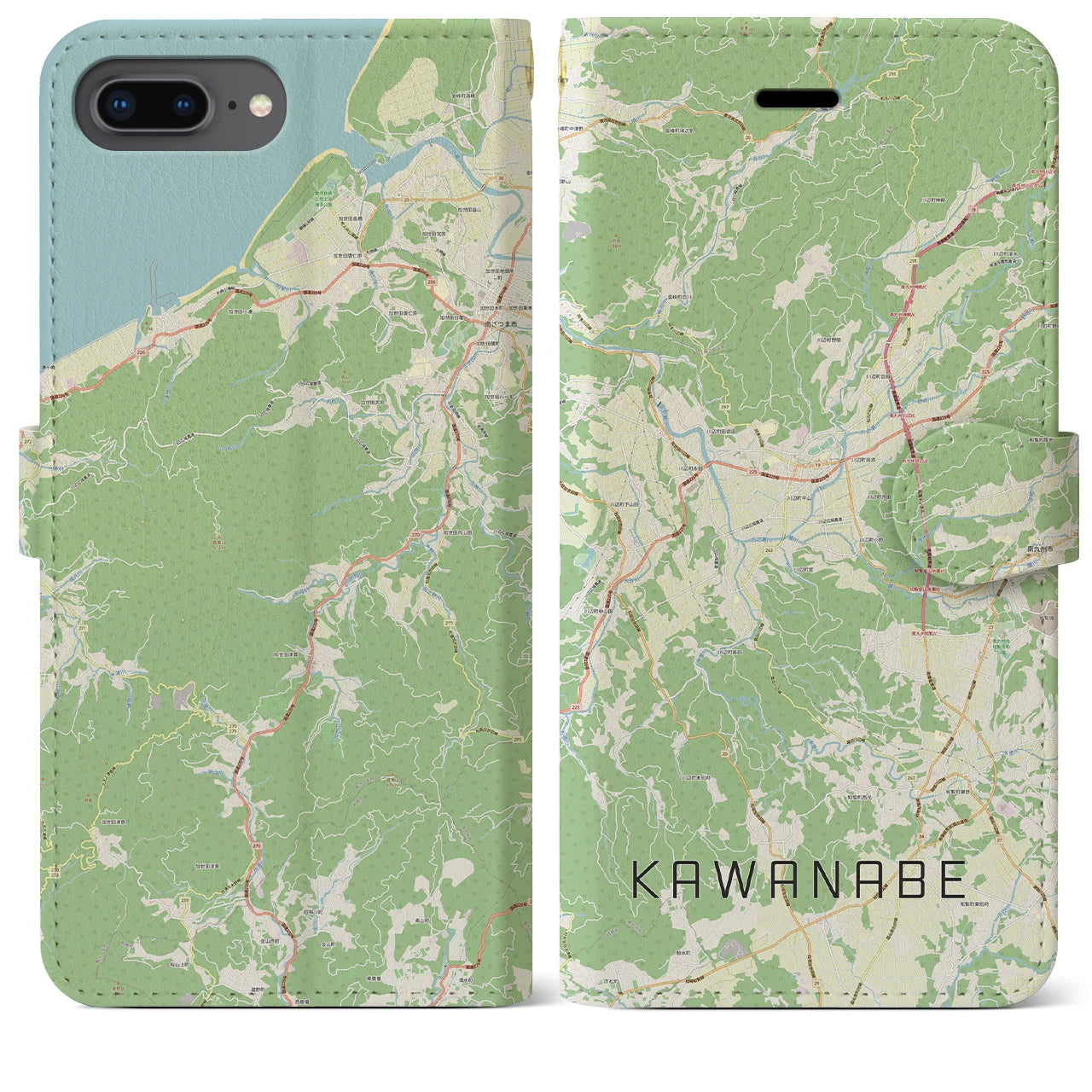 【川辺(鹿児島県)】地図柄iPhoneケース(手帳タイプ)ナチュラル・iPhone 8Plus /7Plus / 6sPlus / 6Plus 用