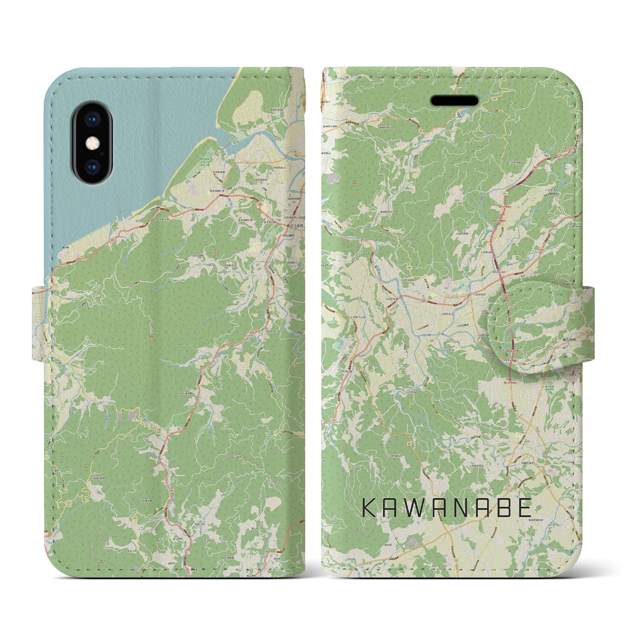 【川辺(鹿児島県)】地図柄iPhoneケース(手帳タイプ)ナチュラル・iPhone XS / X 用