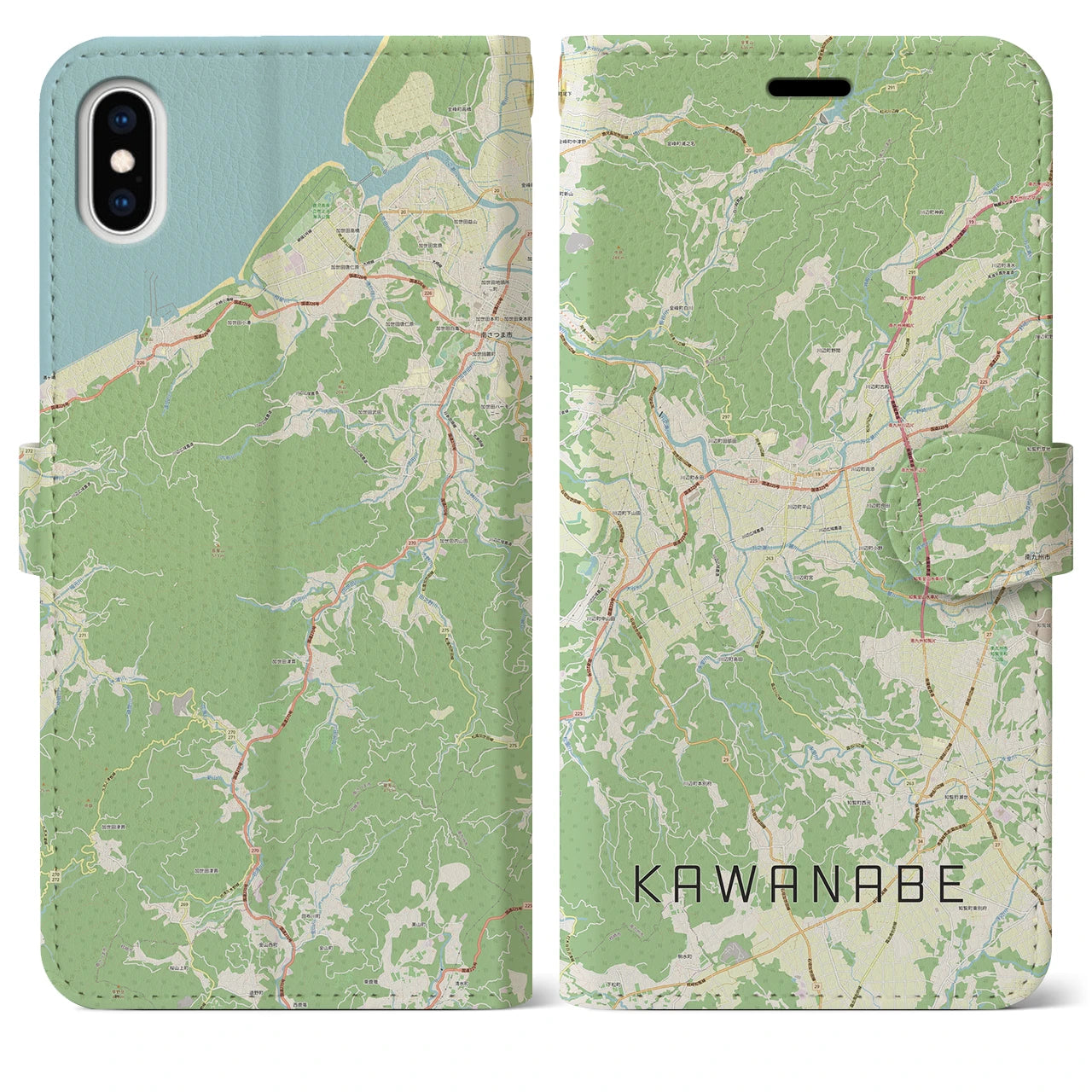 【川辺(鹿児島県)】地図柄iPhoneケース(手帳タイプ)ナチュラル・iPhone XS Max 用