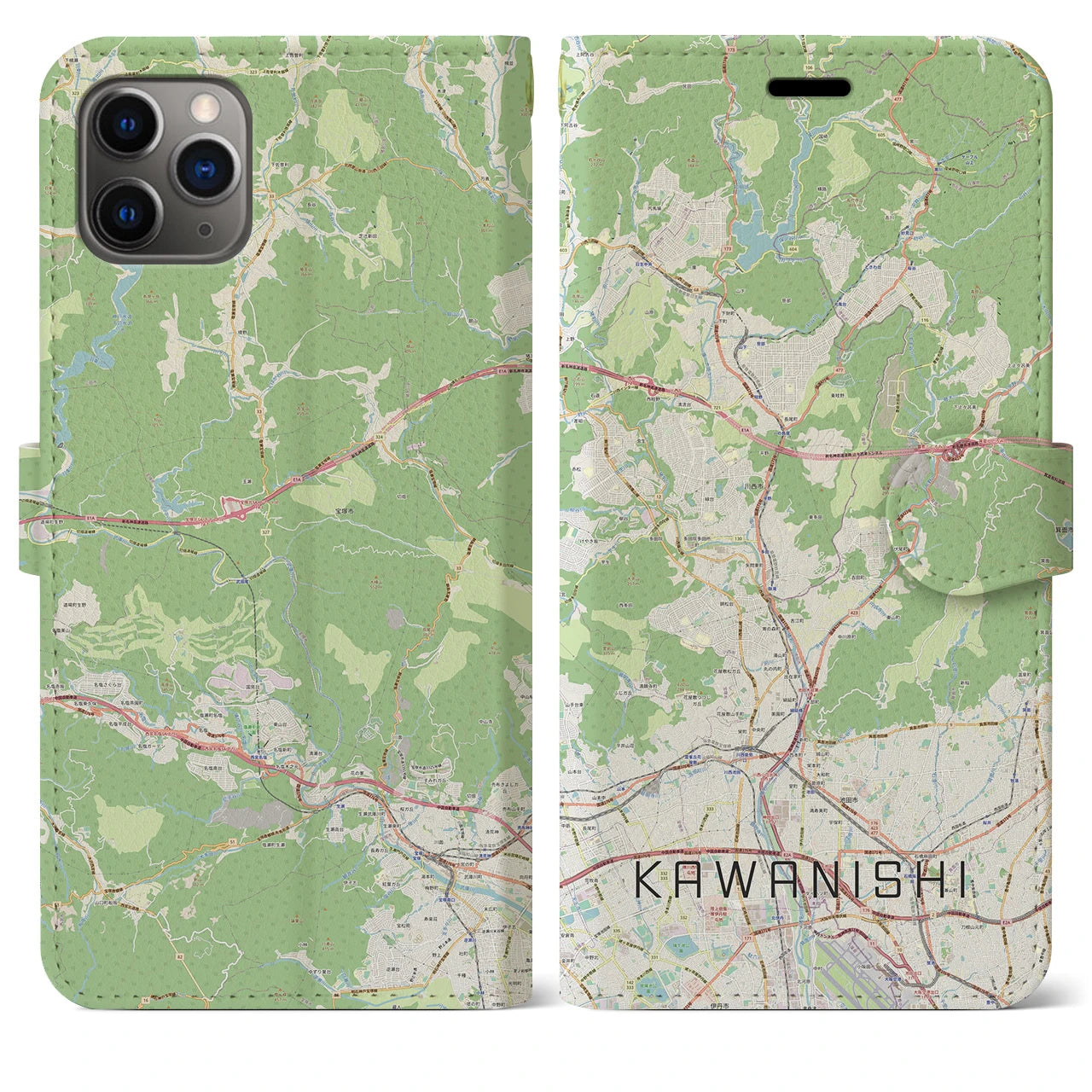 【川西(兵庫県)】地図柄iPhoneケース(手帳タイプ)ナチュラル・iPhone 11 Pro Max 用