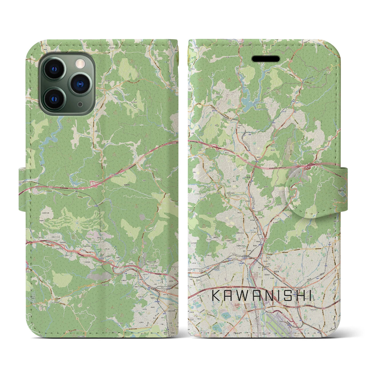 【川西(兵庫県)】地図柄iPhoneケース(手帳タイプ)ナチュラル・iPhone 11 Pro 用
