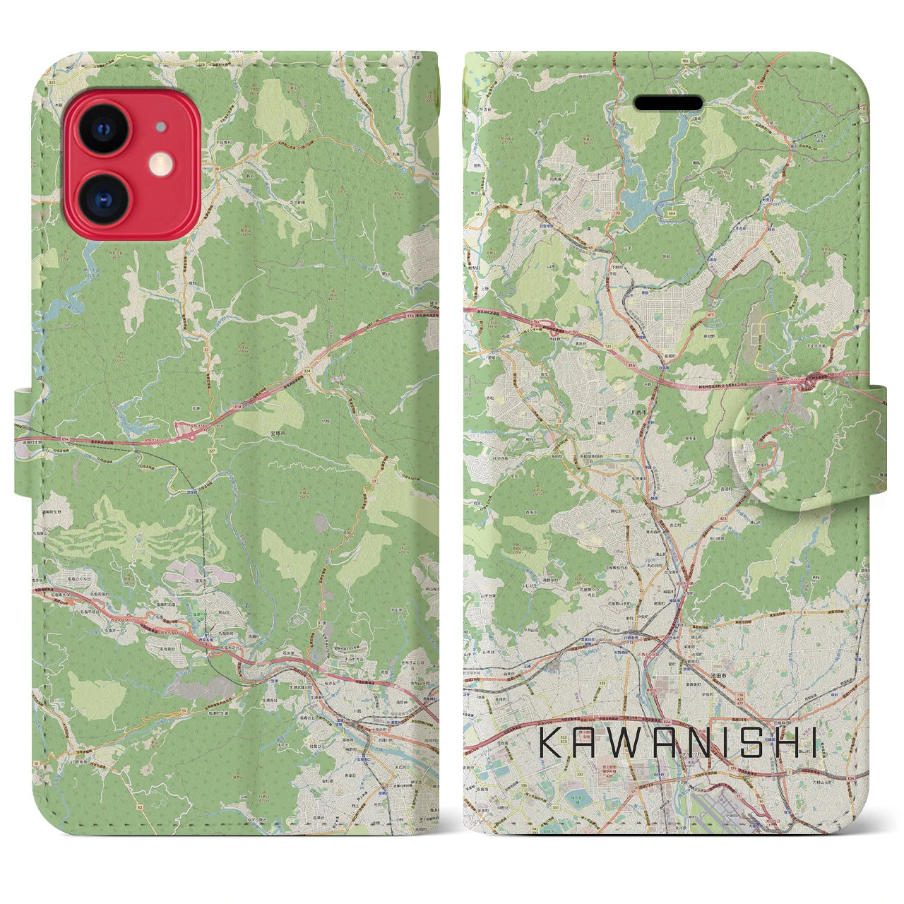 【川西(兵庫県)】地図柄iPhoneケース(手帳タイプ)ナチュラル・iPhone 11 用