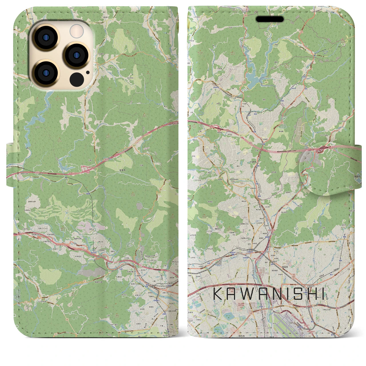【川西(兵庫県)】地図柄iPhoneケース(手帳タイプ)ナチュラル・iPhone 12 Pro Max 用