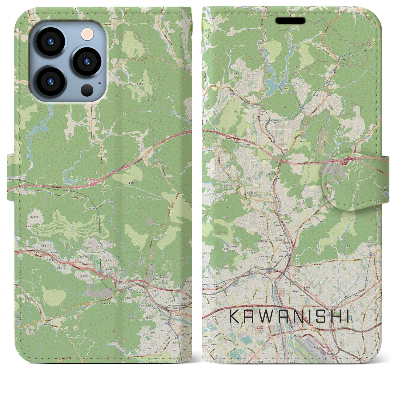 【川西(兵庫県)】地図柄iPhoneケース(手帳タイプ)ナチュラル・iPhone 13 Pro Max 用