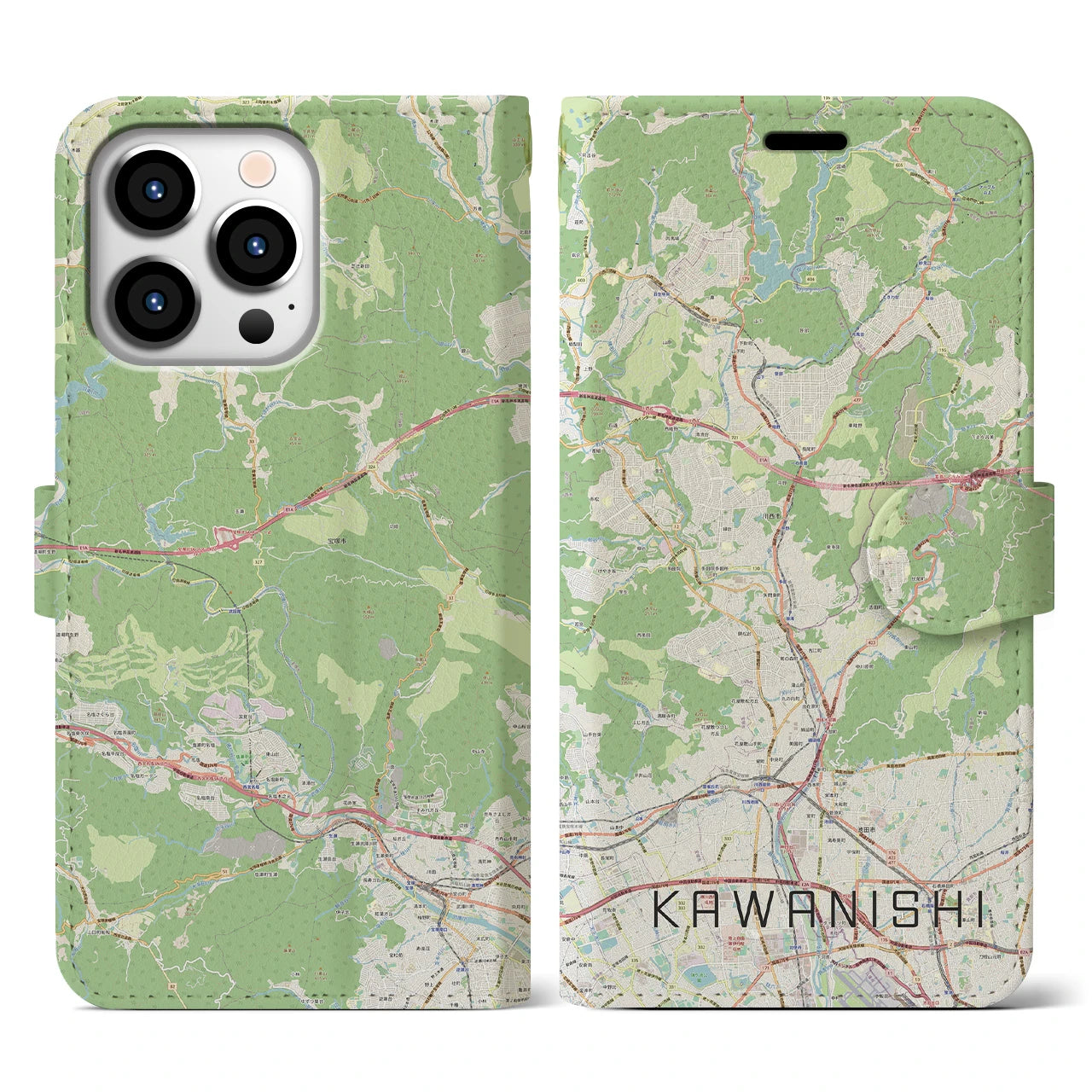 【川西(兵庫県)】地図柄iPhoneケース(手帳タイプ)ナチュラル・iPhone 13 Pro 用
