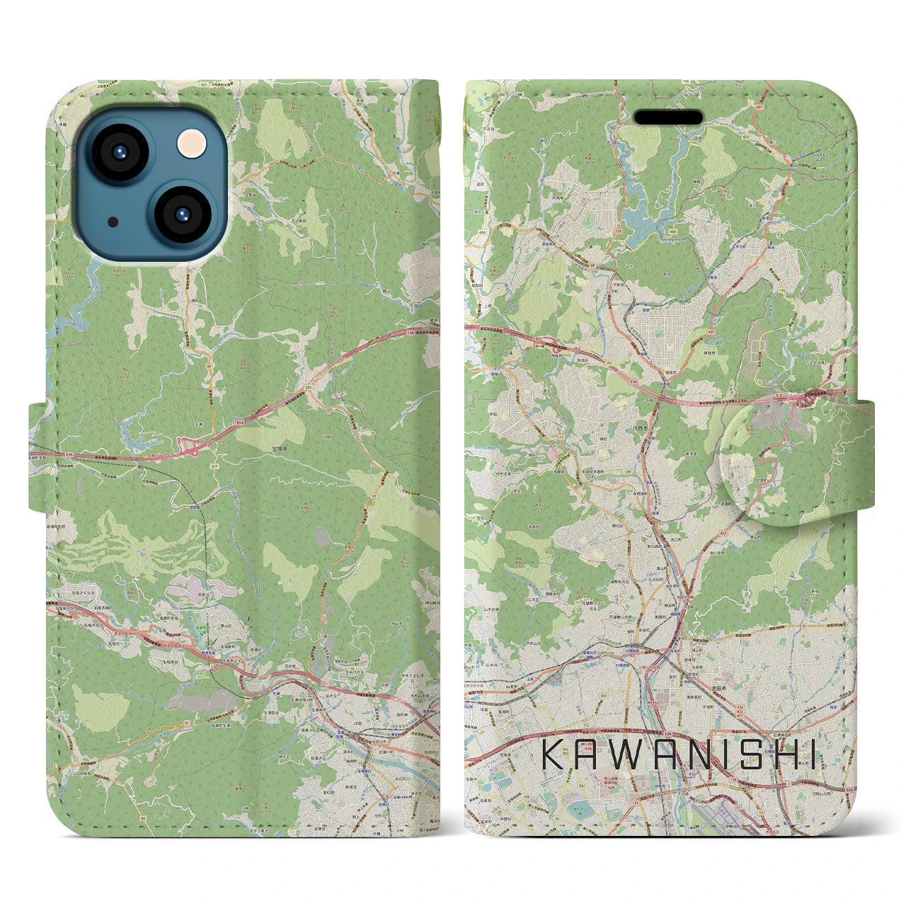 【川西(兵庫県)】地図柄iPhoneケース(手帳タイプ)ナチュラル・iPhone 13 用