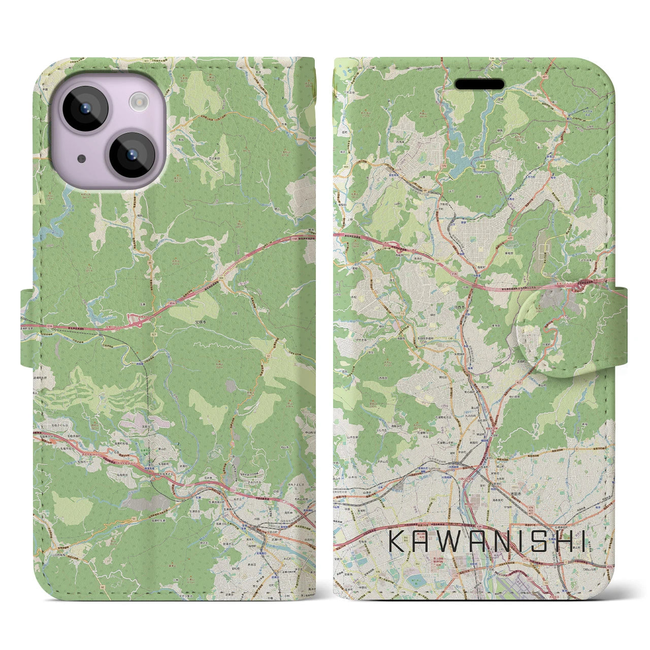 【川西(兵庫県)】地図柄iPhoneケース(手帳タイプ)ナチュラル・iPhone 14 用