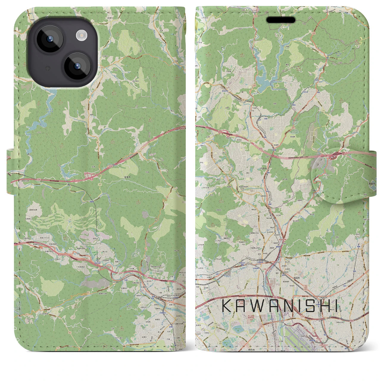 【川西(兵庫県)】地図柄iPhoneケース(手帳タイプ)ナチュラル・iPhone 14 Plus 用