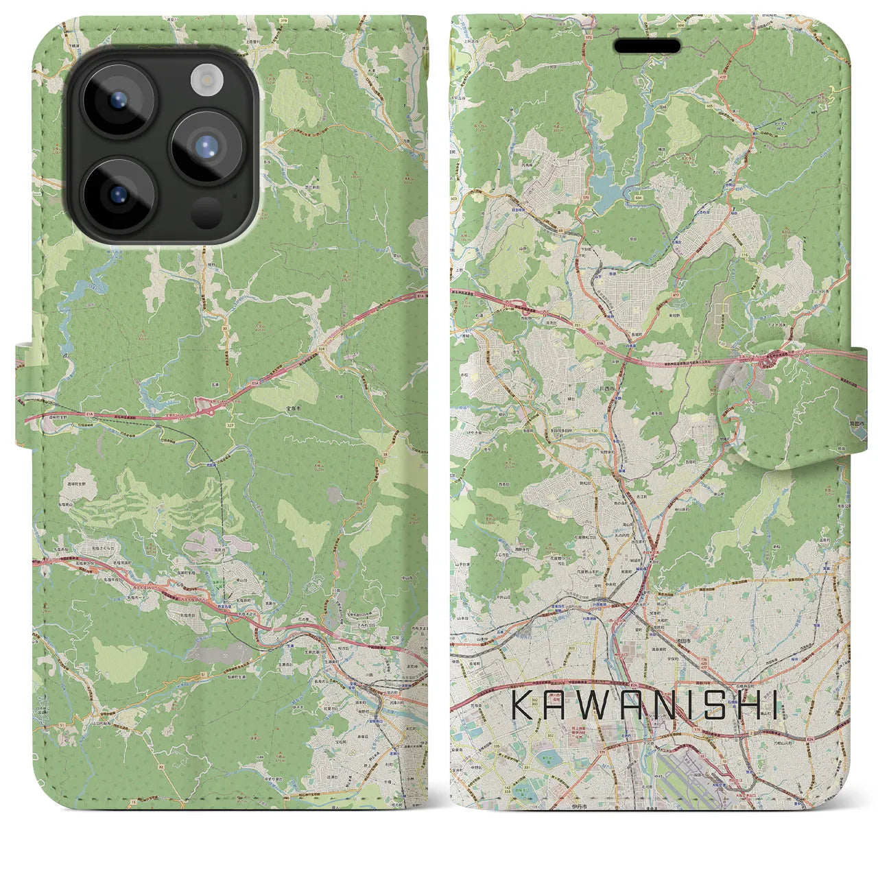 【川西(兵庫県)】地図柄iPhoneケース(手帳タイプ)ナチュラル・iPhone 15 Pro Max 用