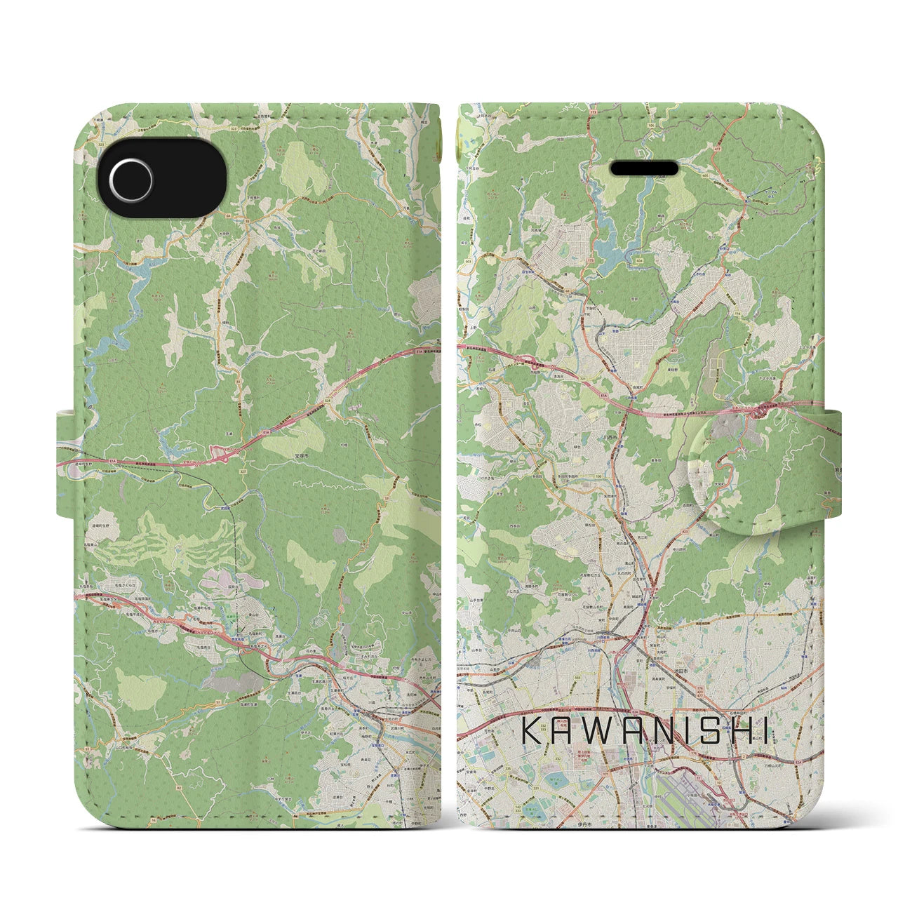 【川西(兵庫県)】地図柄iPhoneケース(手帳タイプ)ナチュラル・iPhone SE(第3 / 第2世代) / 8 / 7 / 6s / 6 用