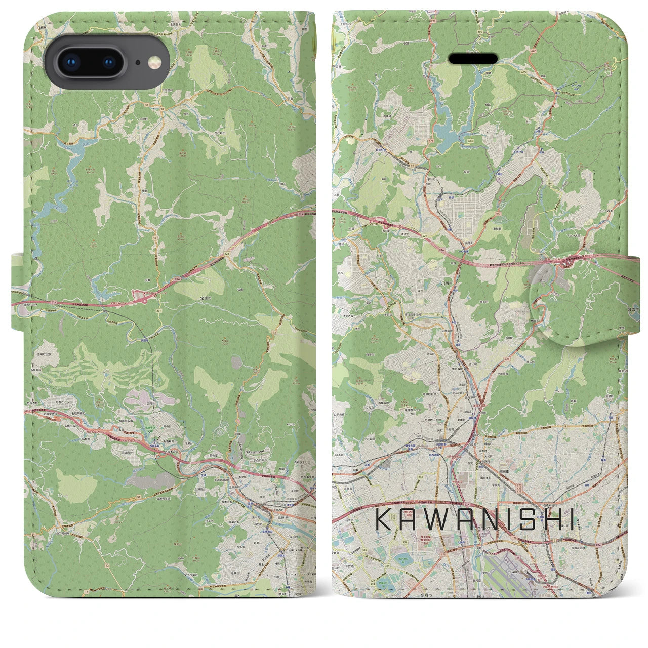 【川西(兵庫県)】地図柄iPhoneケース(手帳タイプ)ナチュラル・iPhone 8Plus /7Plus / 6sPlus / 6Plus 用