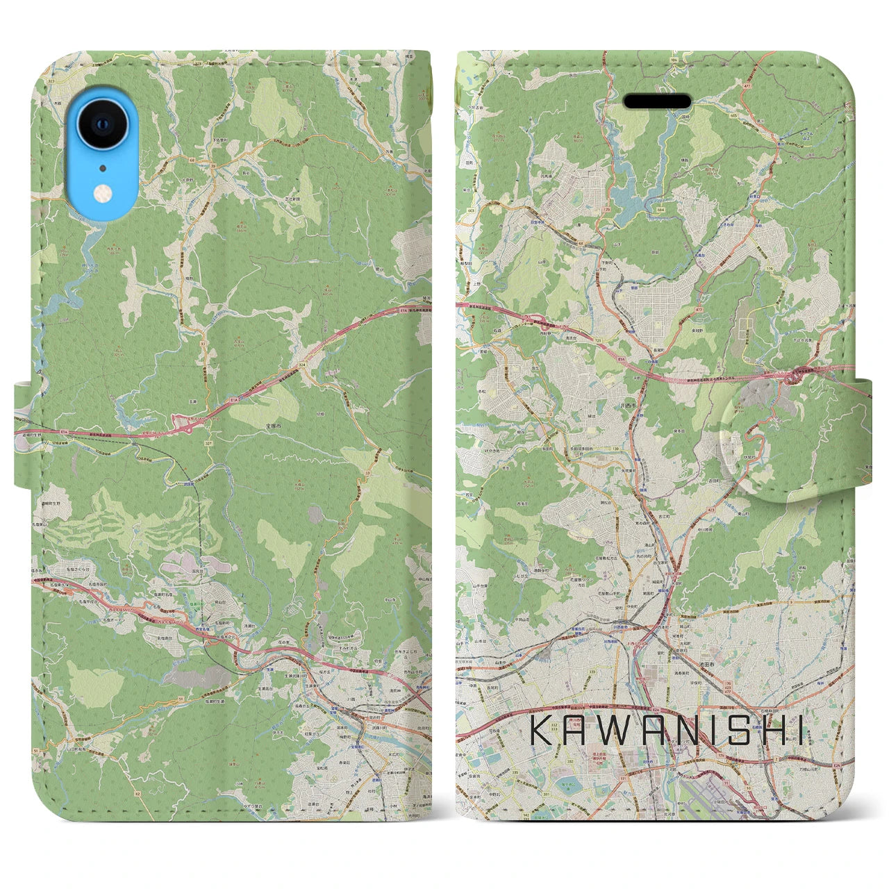 【川西(兵庫県)】地図柄iPhoneケース(手帳タイプ)ナチュラル・iPhone XR 用