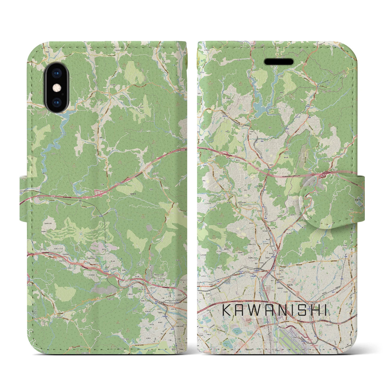 【川西(兵庫県)】地図柄iPhoneケース(手帳タイプ)ナチュラル・iPhone XS / X 用