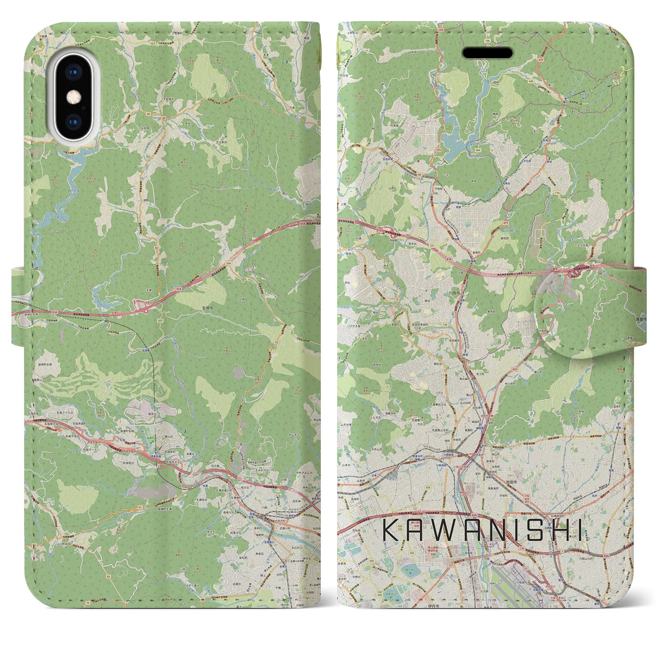 【川西(兵庫県)】地図柄iPhoneケース(手帳タイプ)ナチュラル・iPhone XS Max 用