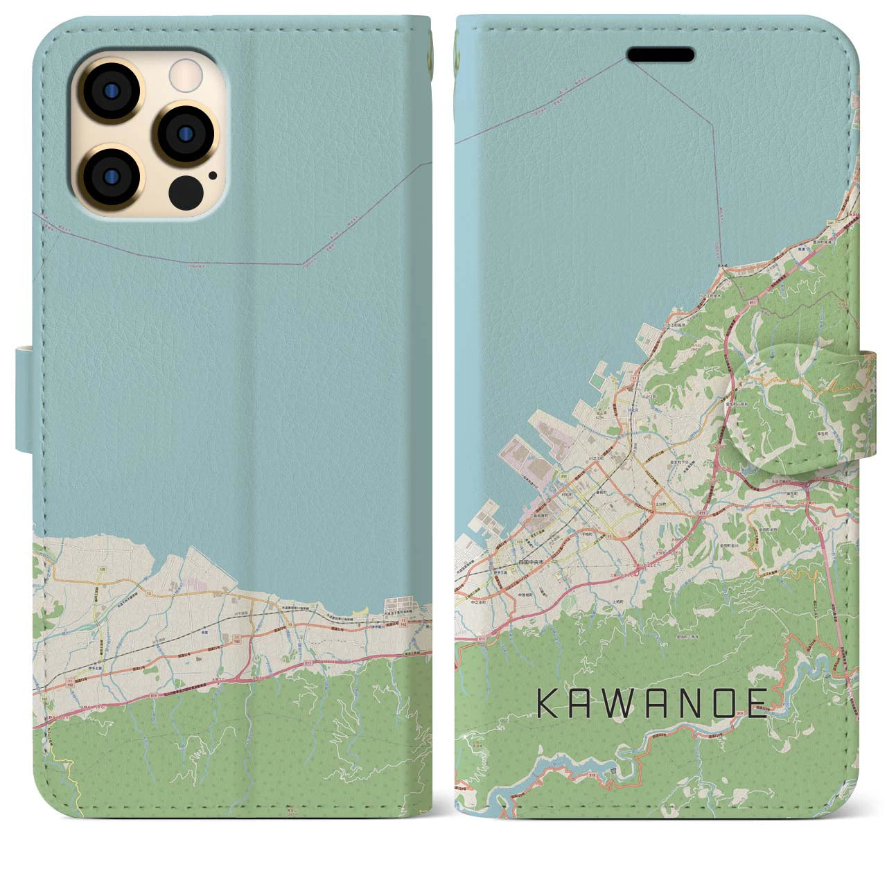 【川之江(愛媛県)】地図柄iPhoneケース(手帳タイプ)ナチュラル・iPhone 12 Pro Max 用