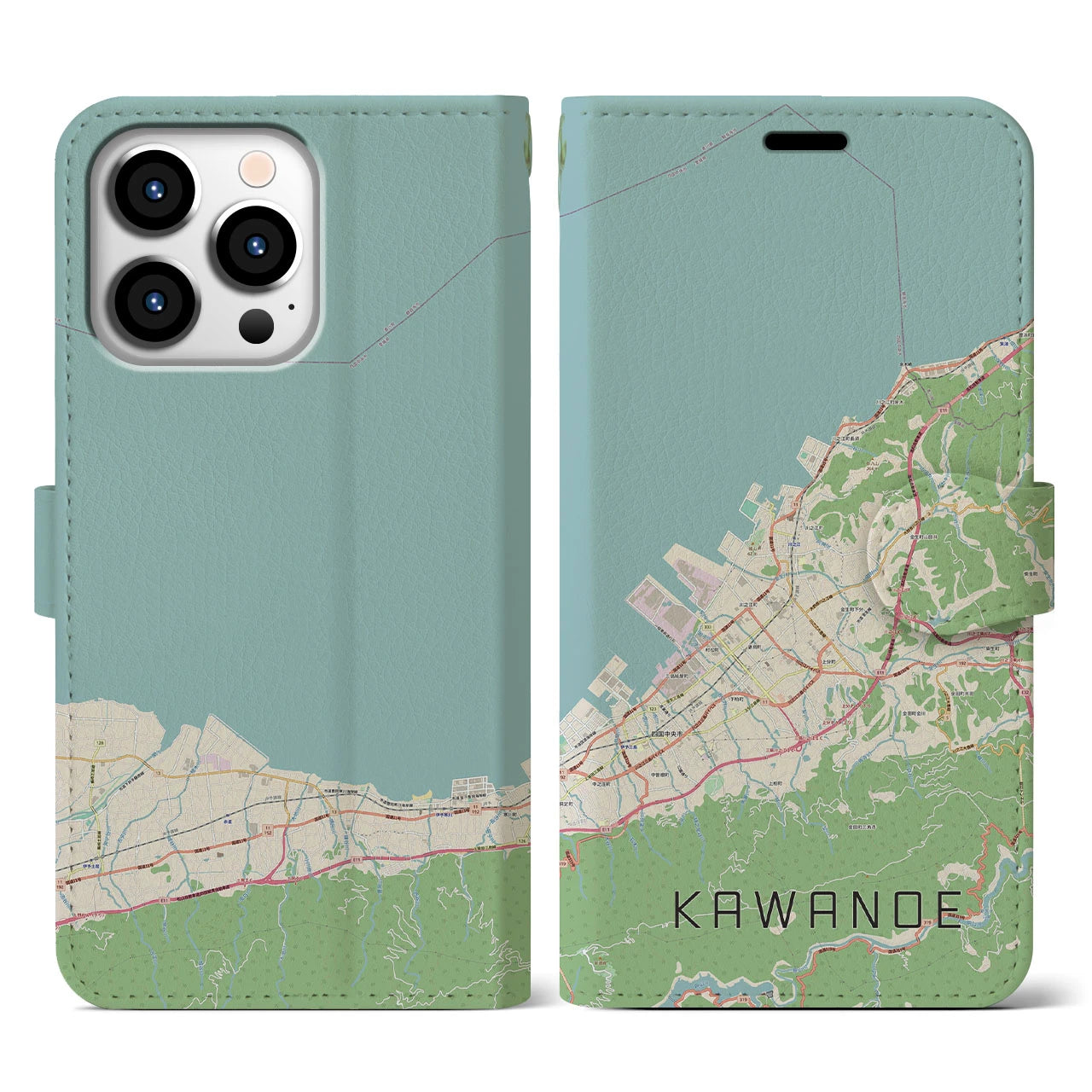 【川之江(愛媛県)】地図柄iPhoneケース(手帳タイプ)ナチュラル・iPhone 13 Pro 用