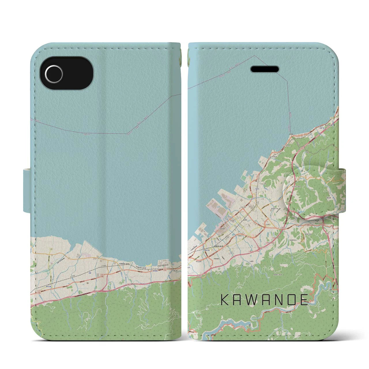 【川之江(愛媛県)】地図柄iPhoneケース(手帳タイプ)ナチュラル・iPhone SE(第3 / 第2世代) / 8 / 7 / 6s / 6 用